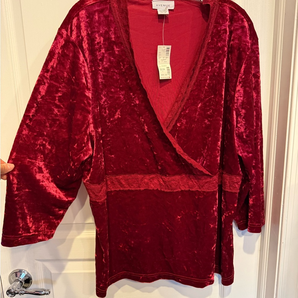 Avenue Women's Rich Red Velvet Shirt